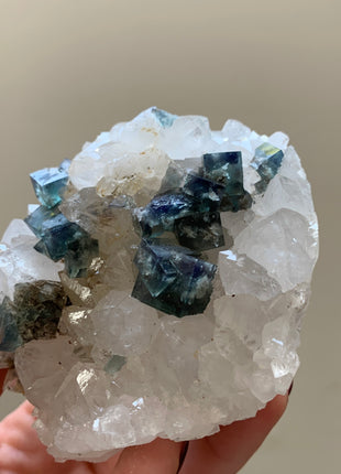 Blue Green Color Change Fluorite with Quartz - From Diana Maria mine, England