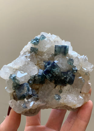 Blue Green Color Change Fluorite with Quartz - From Diana Maria mine, England
