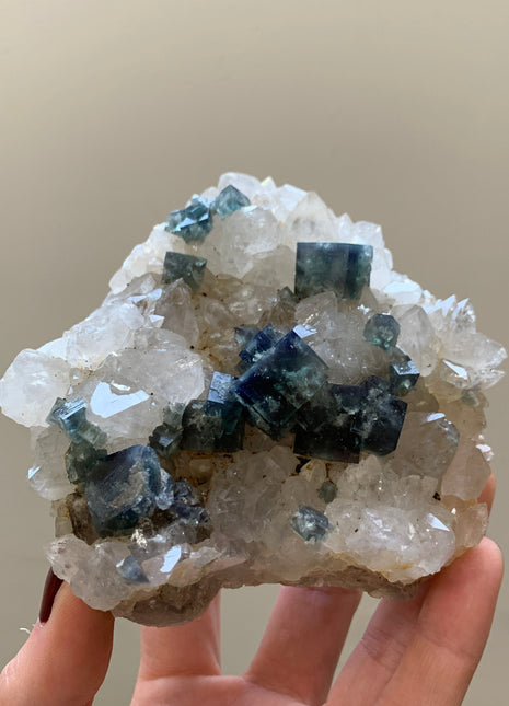 Blue Green Color Change Fluorite with Quartz - From Diana Maria mine, England