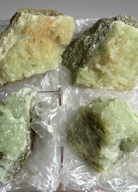 4 Pieces ! Druzy Apple Green Prehnite Lot - big size