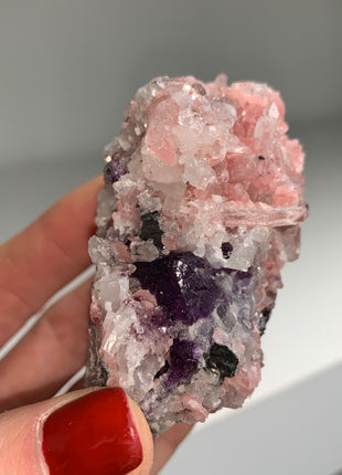 Pink Rhodocrosite with Purple Fluorite, Quartz 🌸