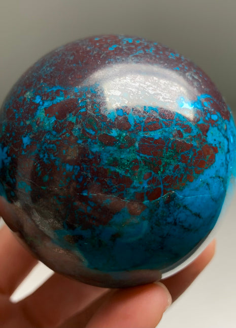 Bright Blue Chrysocolla with Red Cuprite and Green Malachite Sphere