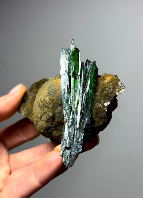 Green Vivianite Spray on Matrix - From Brazil