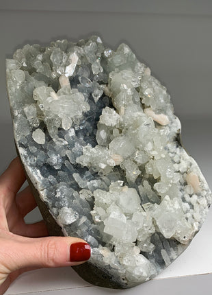 Wow !! Apophyllite, Pink Stilbite with Blue Chalcedony Stalactites # PM0225