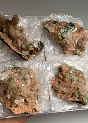 Wow !! Orange Heulandite with Green Apophyllite and Cream Stilbite Lot - 4 Pieces ✨