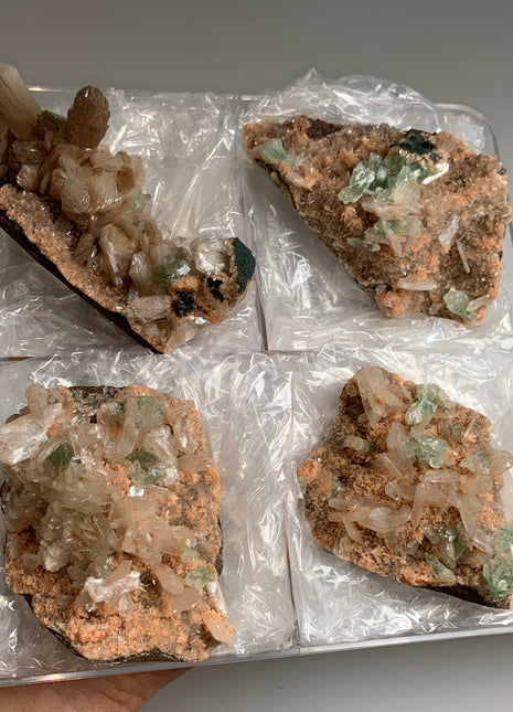 Wow !! Orange Heulandite with Green Apophyllite and Cream Stilbite Lot - 4 Pieces ✨