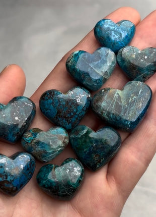 High Grade Blue Shattuckite Hearts - 10 Piece Lot !