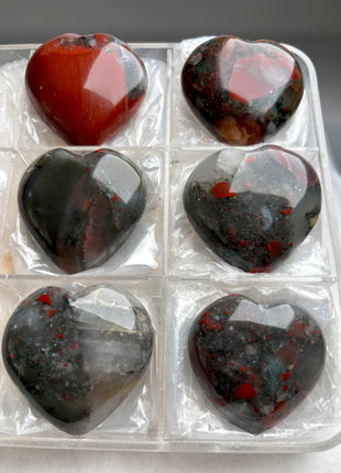 High Grade Blood Stone Hearts - 6 Piece Lot