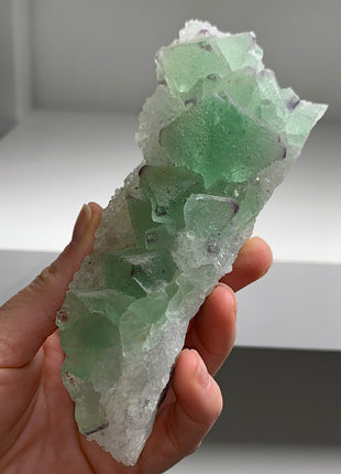 Icy Green Octahedral Fluorite with Quartz