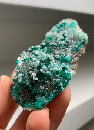 Green Dioptase with Calcite