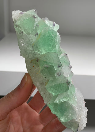 Icy Green Octahedral Fluorite with Quartz