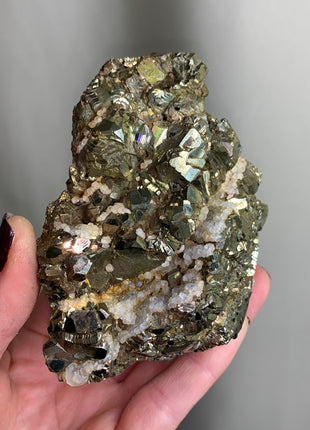 Iridescent Pyrite with Calcite- From Trepca Mine, Kosovo
