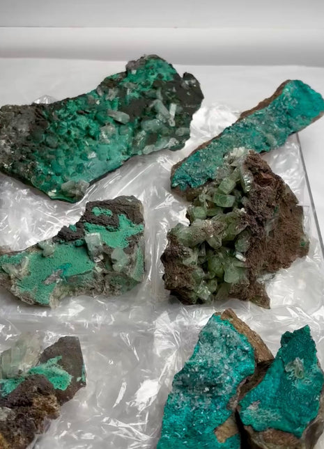 7 Pieces ! Rare Green Barite with Malachite and Chrysocolla Lot