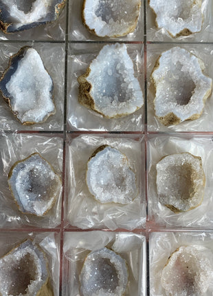 6 Pieces ! Blue Chalcedony and Quartz Geode Lot - Both Halves