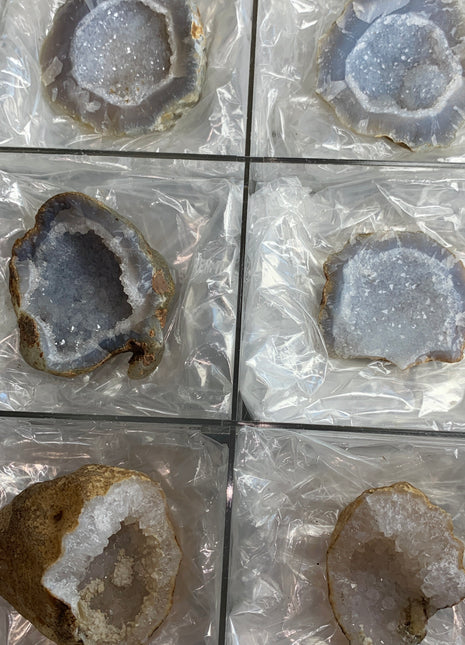 3 Pieces ! Blue Chalcedony and Quartz Geode Lot - Both Halves