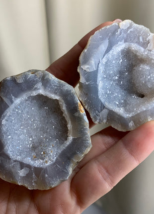 3 Pieces ! Blue Chalcedony and Quartz Geode Lot - Both Halves