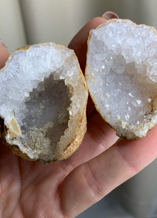 3 Pieces ! Blue Chalcedony and Quartz Geode Lot - Both Halves