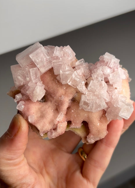 Pink Cubic Halite with Trona