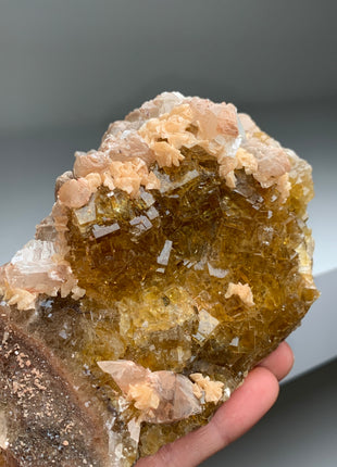 Cubic Yellow Fluorite with Pinkish Dolomite and Calcite - From Spain