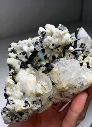 New Arrival ! Aquamarine with Black Tourmaline with Quartz and Snow Albite *