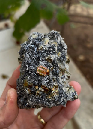 Very Shiny Rainbow Pyrite with Galena and Quartz