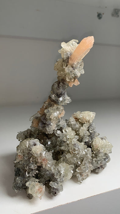 Our Finest ! Blue Chalcedony Stalactite with Gemmy Apophyllite and Pink Stilbite