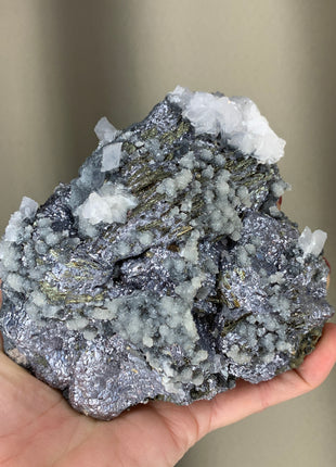 Silvery Galena with Pyrrhotite, Boulangerite and Calcite - From Trepca mine, Kosovo *