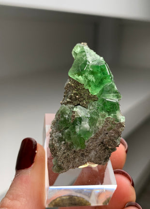 Vivid Green Fluorite with Pyrite - From Peru