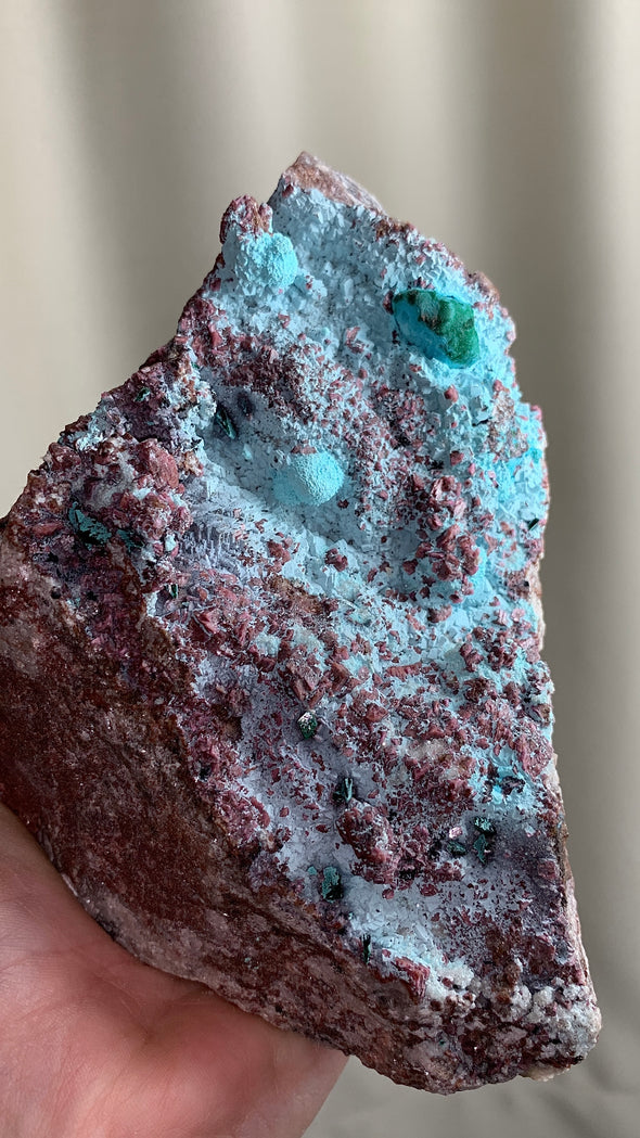 Unusual ! Pink Cobaltocalcite with Chrysocolla and Malachite  - From DRC
