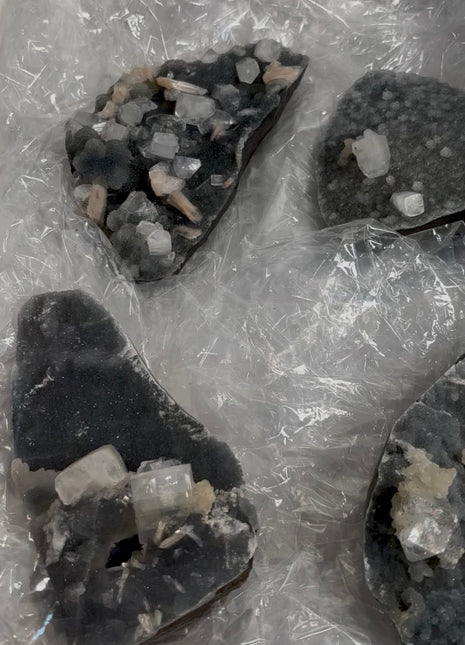 4 Pieces ! Druzy Blue Chalcedony with Apophyllite Lot
