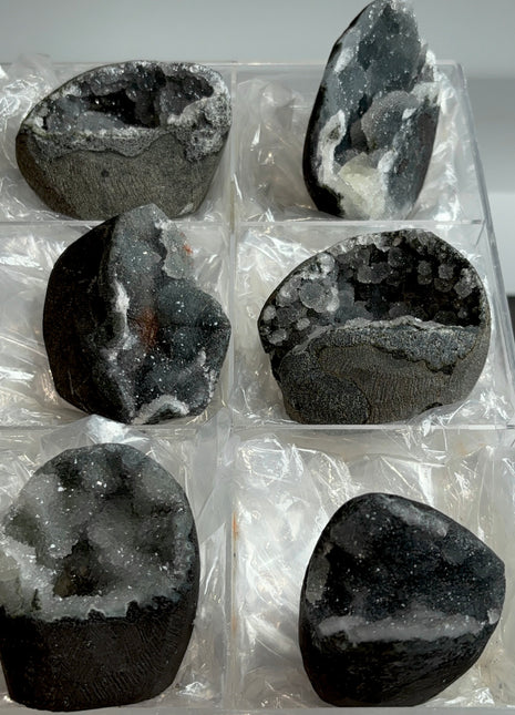 6 Piece Lot ! Druzy Black Chalcedony Geodes