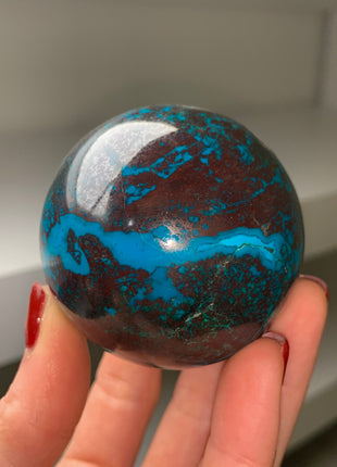 Bright Blue Chrysocolla with Red Cuprite and Green Malachite 58 mm Sphere