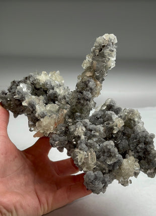 Blue Chalcedony Stalactite with Apophyllite and Pink Stilbite