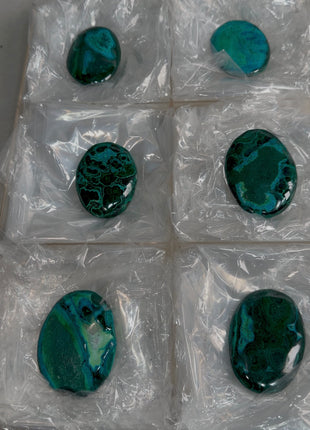 High Grade Chrysocolla with Malachite Palmstone Lot ! 6 Pieces