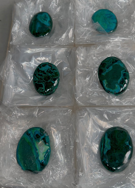 High Grade Chrysocolla with Malachite Palmstone Lot ! 6 Pieces