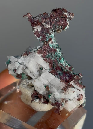 Native Copper with White Calcite and Green Malachite