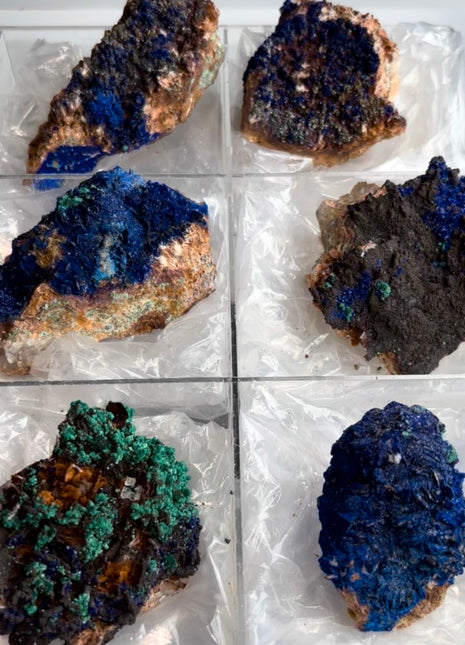 Sparkling Blue Azurite with Green Malachite - 6 Piece Lot !