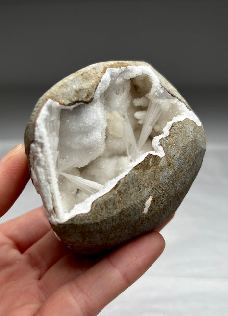 Scolecite Flower Geode with Druzy Quartz