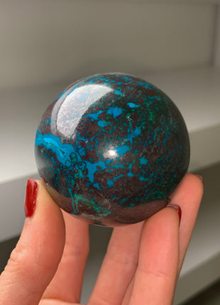 Bright Blue Chrysocolla with Red Cuprite and Green Malachite 58 mm Sphere