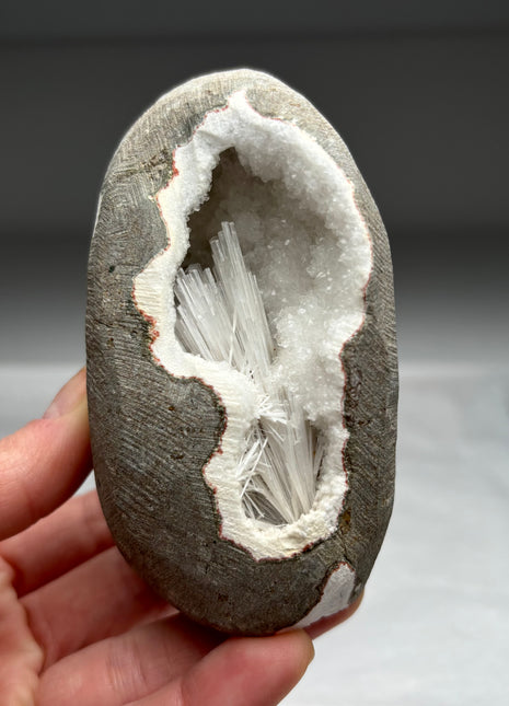 Scolecite Flower Geode with Druzy Quartz