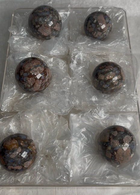 6 Pieces ! Blue Iolite with Pink Rhyolite Spheres Lot