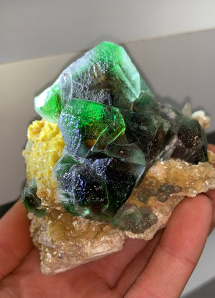 Vivid Green Fluorite with Yellow Mica - Erongo Mountains, Namibia