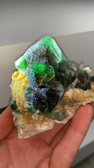 Vivid Green Fluorite with Yellow Mica - Erongo Mountains, Namibia