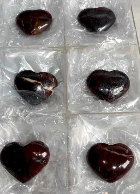 6 Pieces ! Red Metallic Jaspilite Hearts Lot