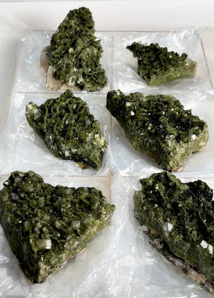 6 Pieces ! Very High Grade Forest Epidote with Quartz Lot