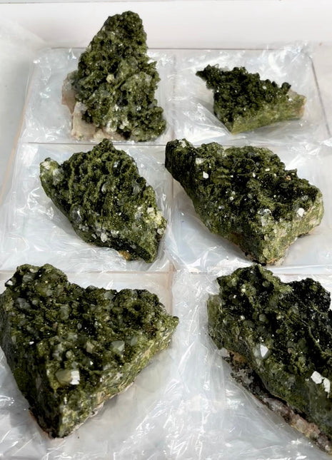6 Pieces ! Very High Grade Forest Epidote with Quartz Lot