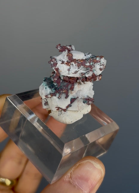 Native Copper with White Calcite and Green Malachite