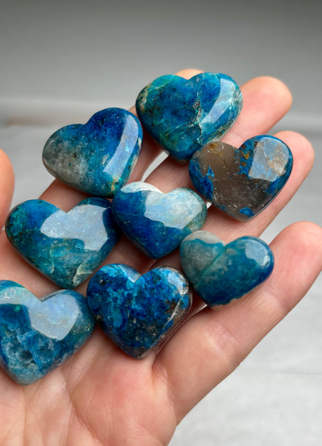 Very High Grade Blue Shattuckite Hearts - 8 Piece Lot !