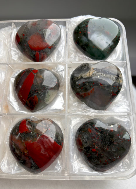 High Grade Blood Stone Hearts - 6 Piece Lot