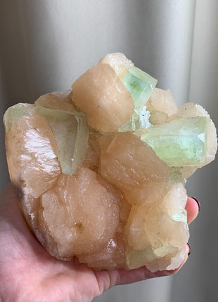 Juicy Green Apophyllite with Pink Stilbite Flowers